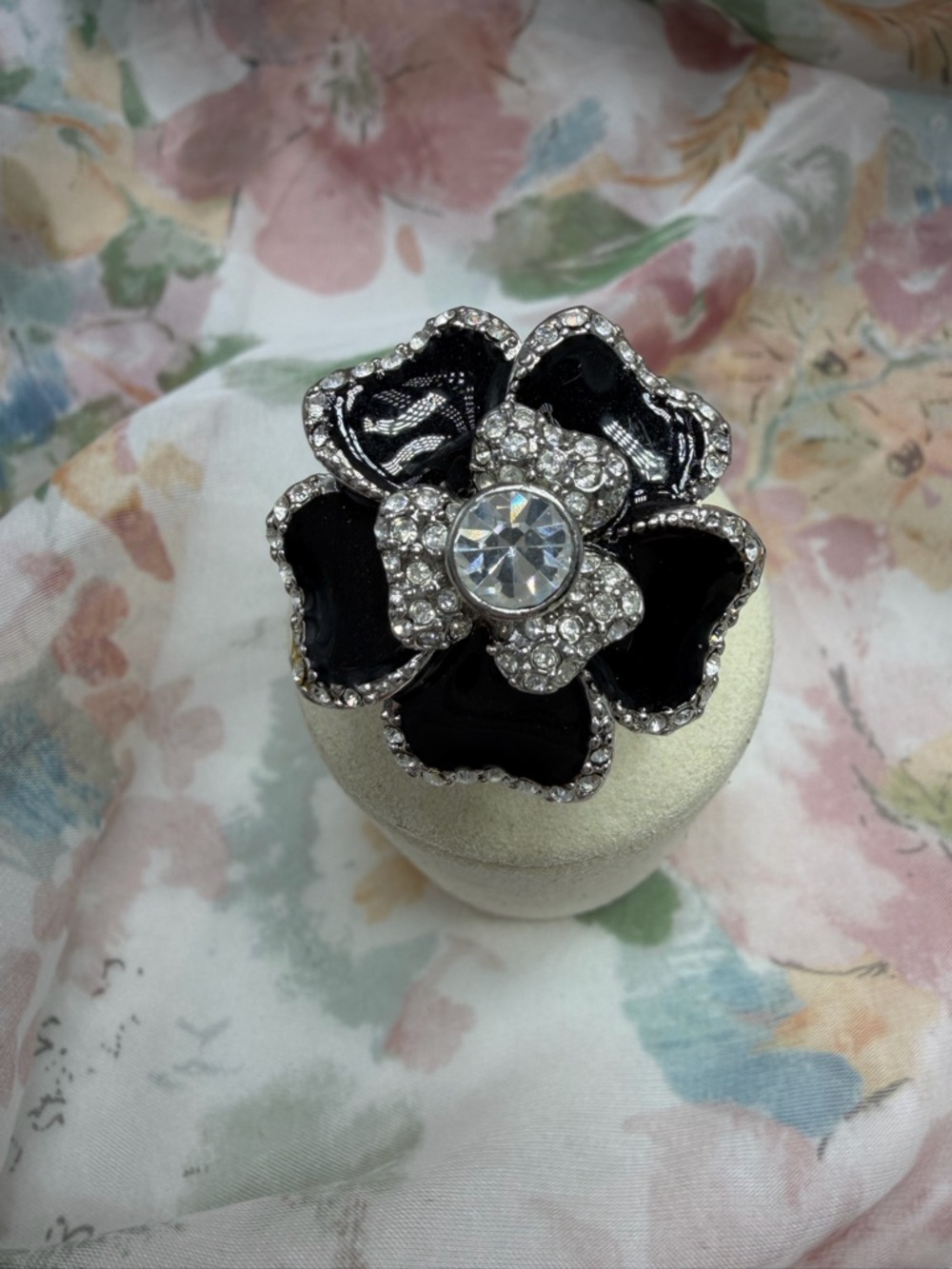 Lia Sophia Black and Clear Crystal Flower Ring #430R